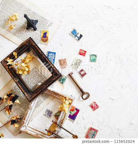 Stamps, frames and flowers 115652024