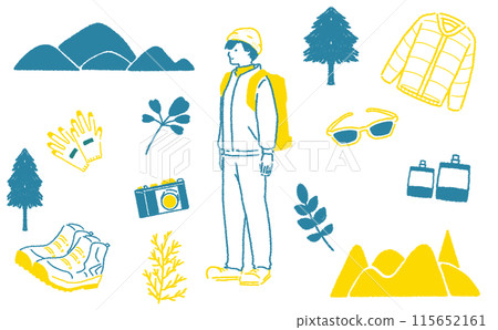 Mountain climbing Mountain climbing preparation illustration set Illustration material 115652161