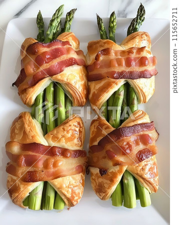 Asparagus and bacon puff pastry bundles Asparagus and bacon puff pastry bundles 115652711
