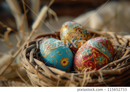 Colorful easter eggs decorated - Easter card. Colorful easter eggs decorated - Easter card. 115652733