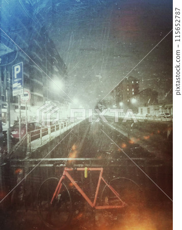 Milan, Italy, 2024. View of a canal at night with a film effect 115652787