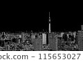 Tokyo cityscape and Tokyo Skytree on black background, Tokyo business district 115653027