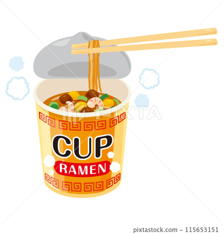 Cup ramen with the noodles lifted 115653151