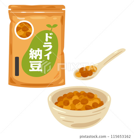 幹納豆放在盤子裡，幹納豆裝在袋子裡 115653162