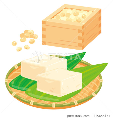 Soybeans in a wooden box and tofu on a plate Soybeans in a wooden box and tofu on a plate 115653167