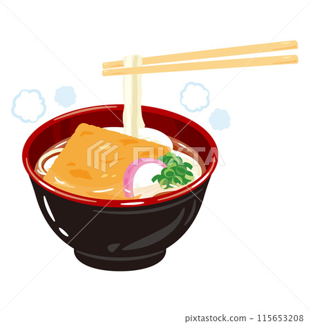 Kitsune udon with the noodles lifted Kitsune udon with the noodles lifted 115653208