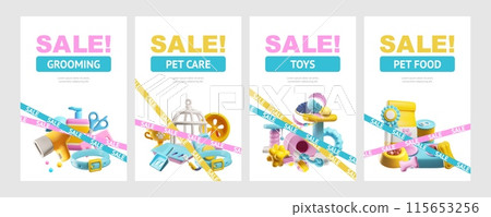 Pet essentials sale 3D icon vector illustration set 115653256