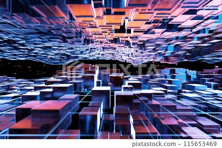 Cubic cyberpunk space, conceptual geometry Cubic cyberpunk space, conceptual geometry 115653469