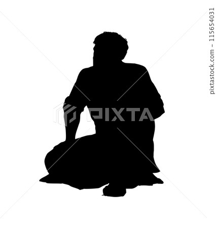 Vector drawing. Man sitting on the ground 115654031