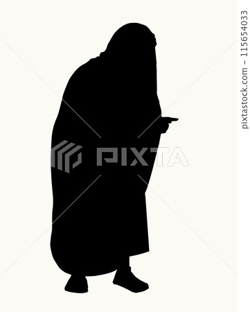 Vector drawing. Ancient woman standing and showing Vector drawing. Ancient woman standing and showing 115654033