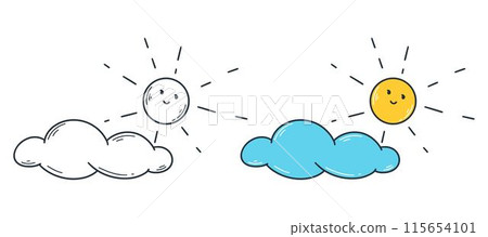 Sun behind the cloud cute baby illustration doodle sketch style 115654101