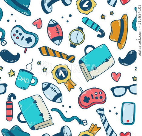 Mens items seamless pattern colored doodle sketch style Mens items seamless pattern colored doodle sketch style 115654102