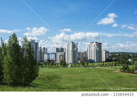 The industrial landscape. The edge of the city district with high-rise buildings 115654415