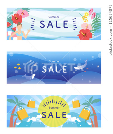 Summer sale banner sea background illustration set decoration 115654875