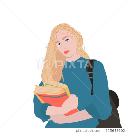 Young happy female student on white background. Young happy female student on white background. 115655602