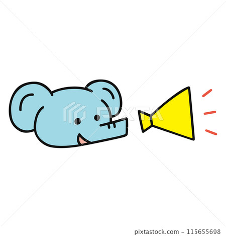 An elephant making an announcement with a megaphone An elephant making an announcement with a megaphone 115655698
