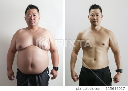 Dramatic weight loss transformation of an Asian man, before and after photos 115656017