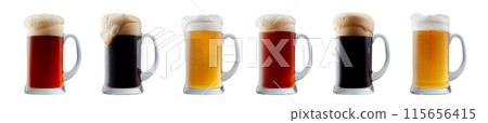 Set of beer cocktails with foam isolated on white background 115656415