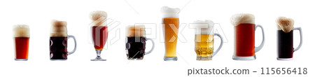 Set of beer cocktails with foam isolated on white background 115656418