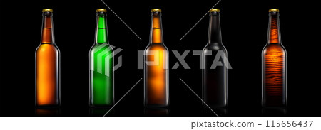 Set of bottle of beer or cider isolated on black background 115656437