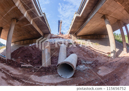 Bridge Construction Foundation Steel Columns InsertClose-Up Bridge Construction Foundation Steel Columns InsertClose-Up 115656752