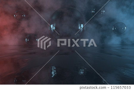 Bubbles float with fog background, 3d rendering. Bubbles float with fog background, 3d rendering. 115657033