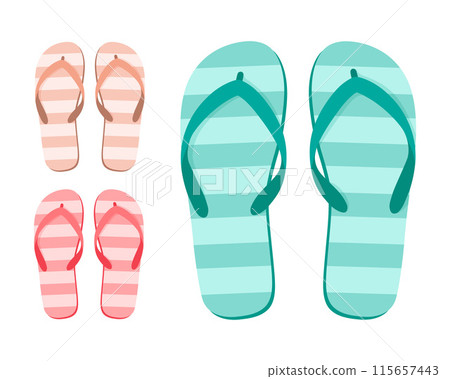 Seth s beach flip-flops. Colorful flip-flops. Summer beach shoes in cartoon style. Vector illustration Seth s beach flip-flops. Colorful flip-flops. Summer beach shoes in cartoon style. Vector illustration 115657443