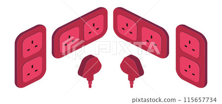 isometric power outlet socket plug british type g vector flat illustration 115657734
