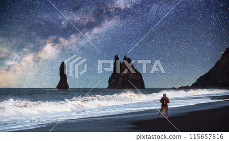 The Rock Troll Toes. Reynisdrangar cliffs. Black sand beach. Iceland The Rock Troll Toes. Reynisdrangar cliffs. Black sand beach. Iceland 115657816