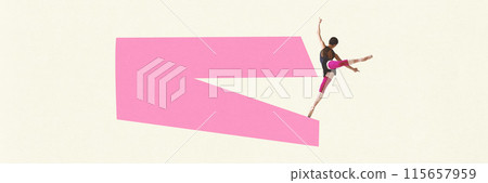 Contemporary art collage. Art opens up new horizons. ballerina dances tearing apart geometric figure. Pastel color scheme. Contemporary art collage. Art opens up new horizons. ballerina dances tearing apart geometric figure. Pastel color scheme. 115657959