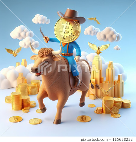 Create a three-dimensional illustration Bitcoin coin with bull Refers to the word "bull market" when Bitcoin makes high amounts of money. Create a three-dimensional illustration Bitcoin coin with bull Refers to the word "bull market" when Bitcoin makes high amounts of money. 115658232