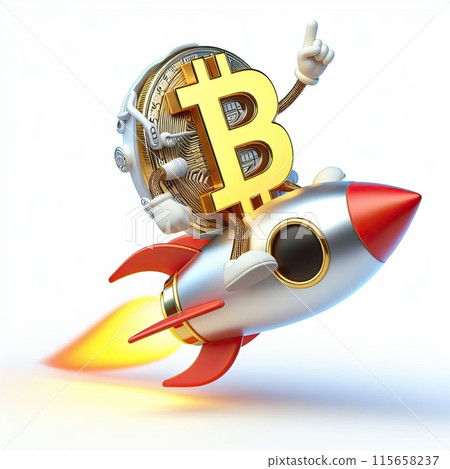 Create a three-dimensional illustration Bitcoin coin and rocket Refers to the period when the price of Bitcoin skyrocketed. Create a three-dimensional illustration Bitcoin coin and rocket Refers to the period when the price of Bitcoin skyrocketed. 115658237