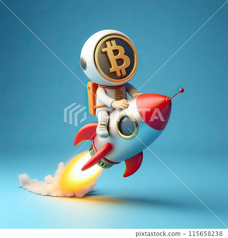 Create a three-dimensional illustration Bitcoin coin and rocket Refers to the period when the price of Bitcoin skyrocketed. Create a three-dimensional illustration Bitcoin coin and rocket Refers to the period when the price of Bitcoin skyrocketed. 115658238