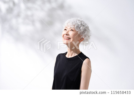 Beauty Sunshine Gray Hair Woman Beauty Sunshine Gray Hair Woman 115658433