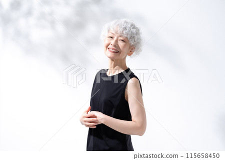 Beauty Sunshine Gray Hair Woman Beauty Sunshine Gray Hair Woman 115658450