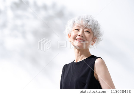 Beauty Sunshine Gray Hair Woman Beauty Sunshine Gray Hair Woman 115658458