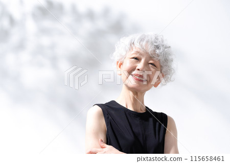 Beauty Sunshine Gray Hair Woman Beauty Sunshine Gray Hair Woman 115658461