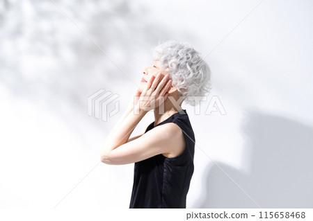 美麗陽光灰髮女人 115658468