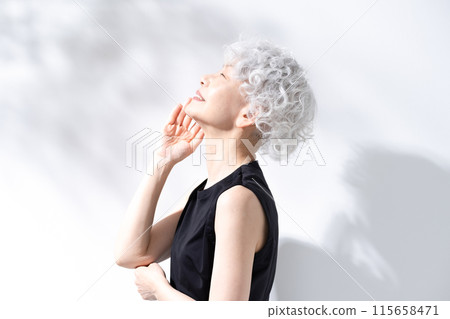 Beauty Sunshine Gray Hair Woman 115658471