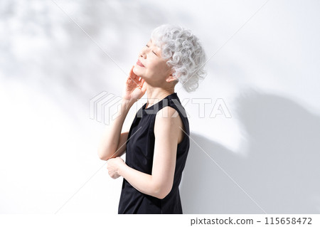 Beauty Sunshine Gray Hair Woman 115658472