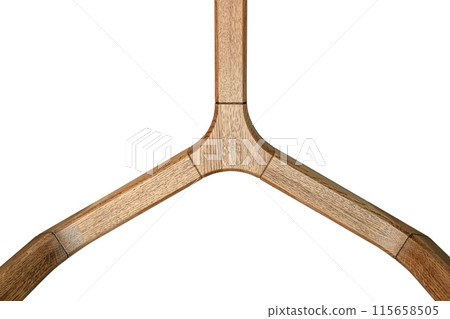 Triple jointed wooden frame of the table is made of solid oak on white background Triple jointed wooden frame of the table is made of solid oak on white background 115658505