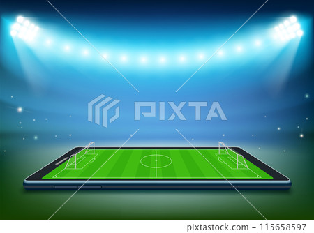 Smartphone with a football field on the screen. 115658597