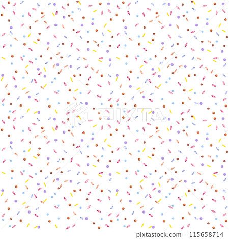 Hand drawn watercolor colorful sprinkles seamless pattern isolated on white background. Can be used for textile, fabric, wrapping and other printed products. 115658714