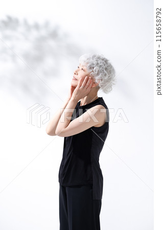 Gray-haired woman, landscape, portrait 115658792