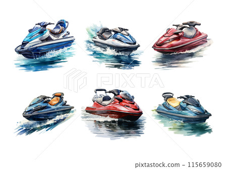 Jet Ski, Transportation Illustration. Watercolor Style. AI Generated Jet Ski, Transportation Illustration. Watercolor Style. AI Generated 115659080