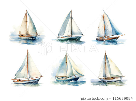 Cute watercolor painting style illustration of Sailboat, isolated on white background 115659094