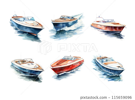 Speed Boat, Transportation Illustration. Watercolor Style. AI Generated 115659096