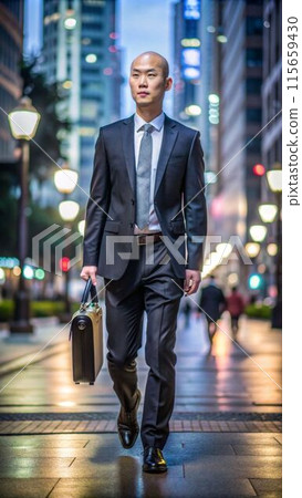 businessman with suitcase walking in city 115659430