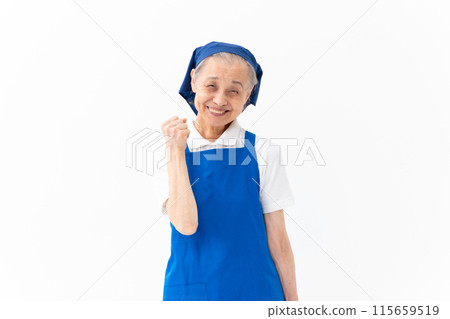 Senior woman housekeeping fist pump Senior woman housekeeping fist pump 115659519