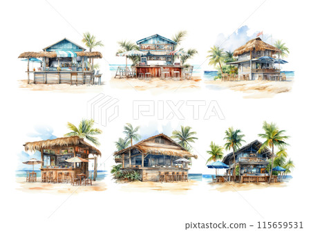 Beach Bar, Summer Illustration. Watercolor Style. 115659531